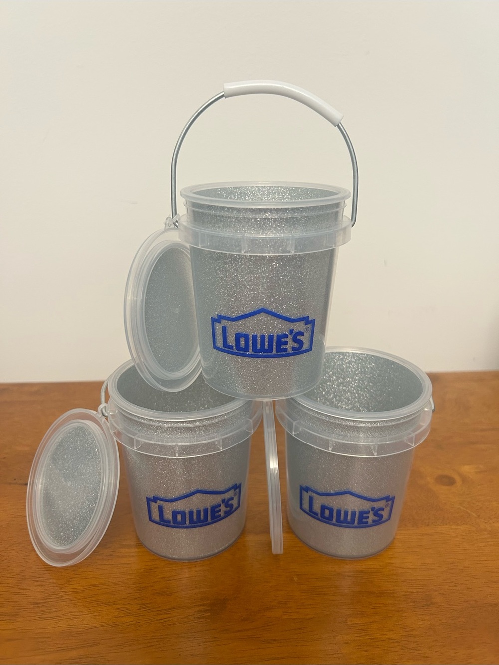 Lowe's Mini Buckets Limited Edition Glitter w / Lid Set of 3